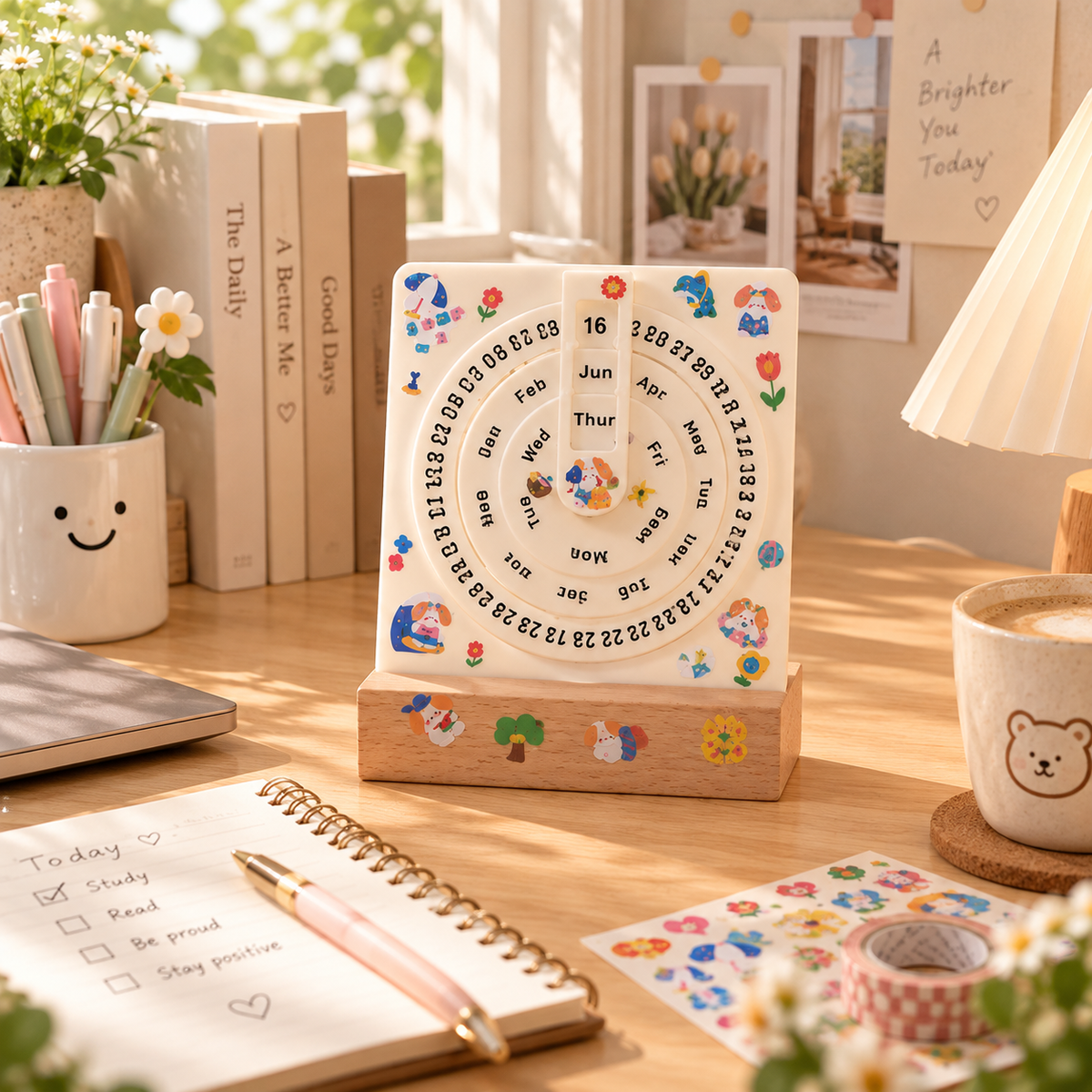 Rotating Wooden Perpetual Desk Calendar