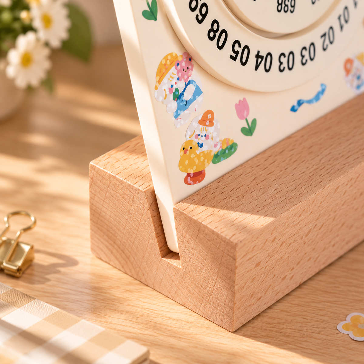 Rotating Wooden Perpetual Desk Calendar