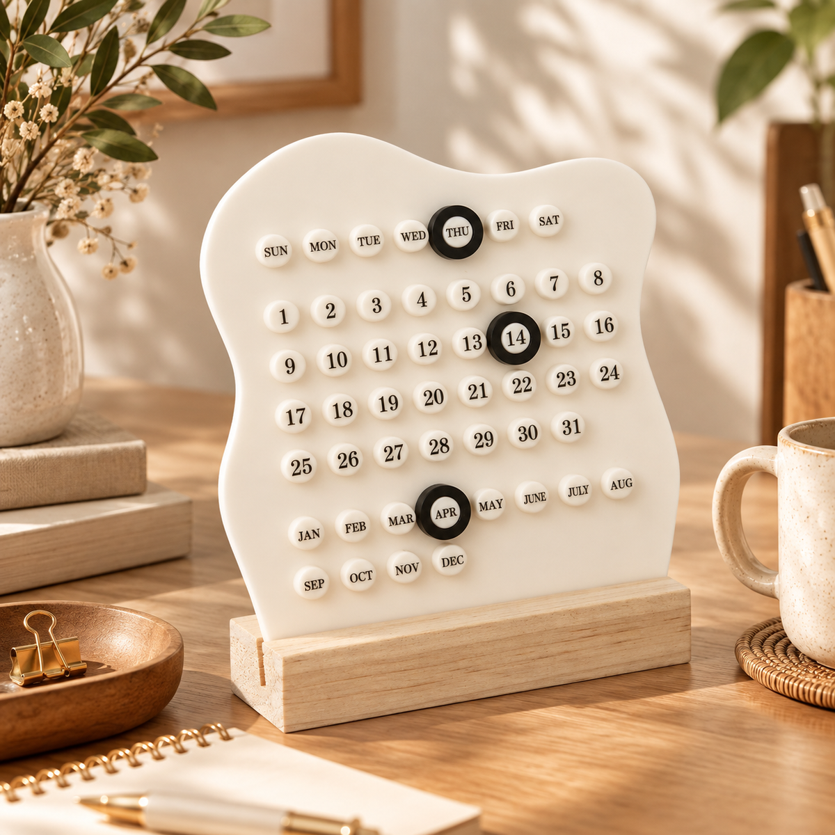 Mini Wooden Perpetual Desk Calendar